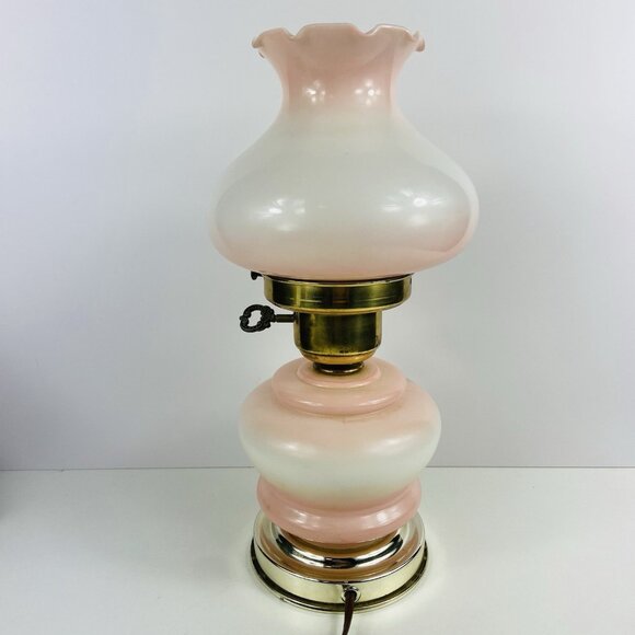 Vintage Hurricane Lamp 12.5” Pink Floral Hand Painted Glass Brass Electric - Picture 8 of 10